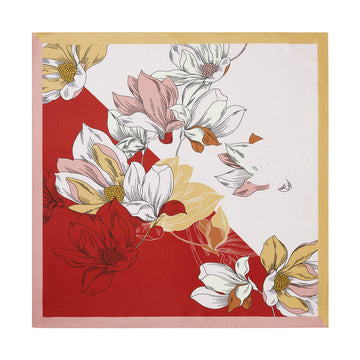 Silk Scarf Square Neck Scarf, Red Magnolia